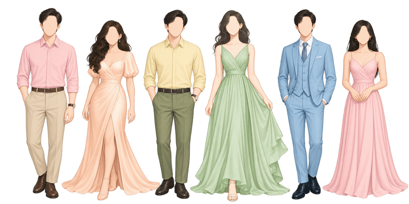 Reference outfits in the guest spring palette